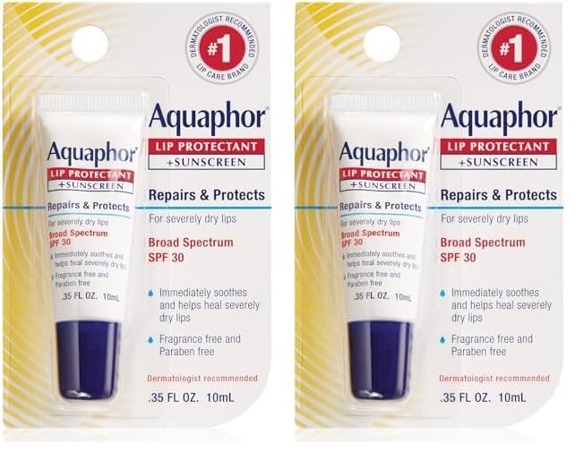 Aquaphor Lip Repair Lip Balm with Sunscreen, Lip Protectant, Lip Balm SPF 30, 0.35 Oz Tube (Pack of 2)