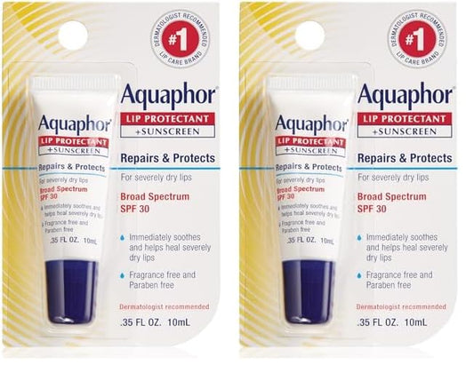 Aquaphor Lip Repair Lip Balm with Sunscreen, Lip Protectant, Lip Balm SPF 30, 0.35 Oz Tube (Pack of 2)