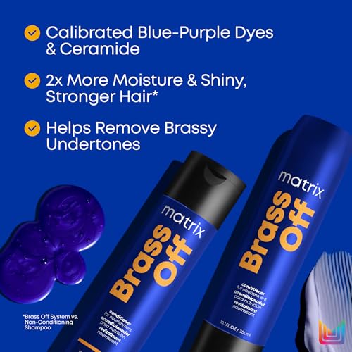 Matrix Brass Off Blue Shampoo and Pigmented Conditioner Set - Tones and Removes Brassy Orange Undertones, For Color-Treated Hair or Lightened Brunettes, Premium Salon Conditioner & Vegan, 10.1 Fl Oz