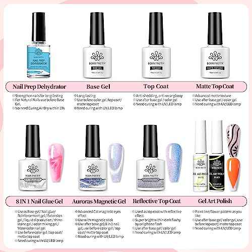 BORN PRETTY 77PCS Gel Nail Polish Starter Kit With U V/LED kit for Beginners 48W 32Colors Nude Pink Cat Magnetic Eyes Glitter Set Reflective Base Top Coat Liner Art Manicure Ideal Gifts