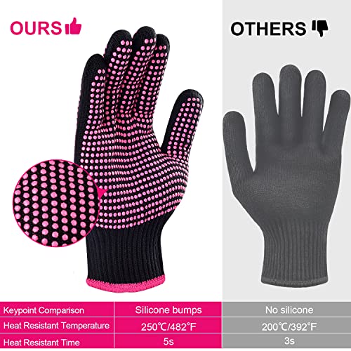 Heat Resistant Styling Gloves – 482°F Silicone Grip, 2 Pack Rose Red