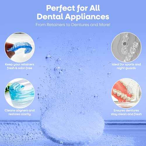 Dr. Taylor¡¯s Denture and Retainer Cleaner Tablets (120 count) Effectively Removes Stains, Plaque, and Odor - Sports guards, Night Guards, Clear Aligners & Dentures Refreshing Mint Flavor