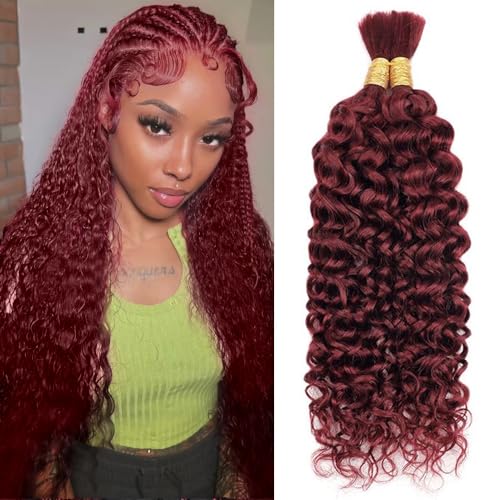 Human Braiding Hair Water Wave Bulk Human Hair For Braiding 100g (1pack-2bundles) No Weft 100% Unprocessed Virgin Human Braiding Hair For Boho Braids Water Wave Micro Braiding Human Hair 14inch #99J