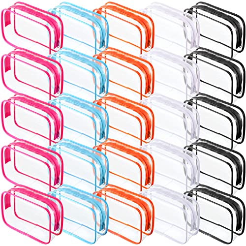 Reginary 25 Pieces Clear Makeup Bags Bulk cosmetic bags with Zipper Travel Toiletry Bags Waterproof Portable Transparent zippered pouches for Women Men Traveling Business Trip Bathroom Home