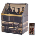 Large 3-Tier Makeup Organizer with Drawers and Lipstick Holder, Dustproof Waterproof Skincare Storage Box for Bathroom Countertop, Vanity Cosmetic Organizer,Clear Black