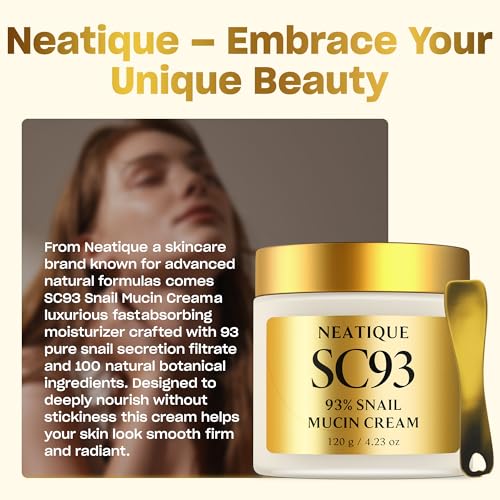 Snail Mucin Cream 93% for Skin Care, Intense Hydration & Dryness, Snail Mucin Moisturizer 120g, Natural Snail Secretion Filtrate & Non-GMO, Fast Absorbing & Non-Sticky, 4.23oz