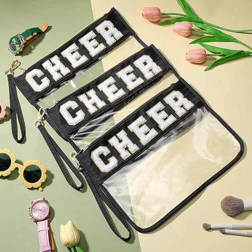 12 Pcs Cheer Bags - Clear Chenille Letter Makeup & Snack Pouches