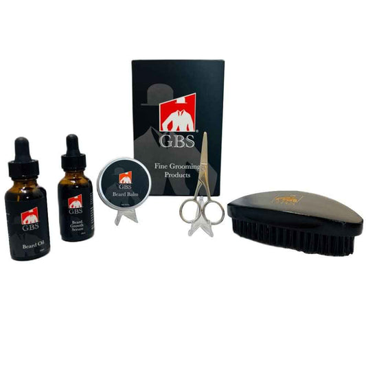 G.B.S Military Style Beard Care Set - Conditioning Oil with Jojoba, Growth Serum with Biotin and Castor Seed, Styling Balm, Trimming Scissors