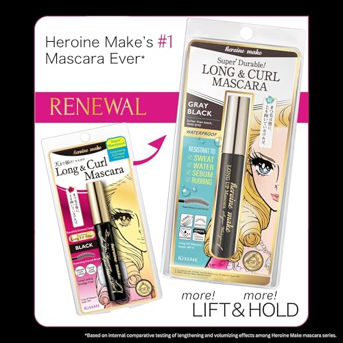 Heroine Make Long & Curl Waterproof Mascara Gray Black 1.2 Fl Oz