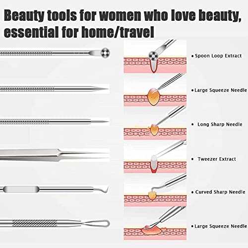 Blackhead Remover Tool Kit - 6 Pcs Acne & Blemish Extraction Set - Silver