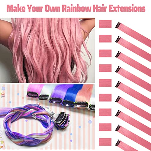 MEckily 22 inch Pink Hair Extensions Clip in Kids Colorful Hair Extensions for Girls Party Highlights,Pink Accesories Hairpiece Straight for Kids Girls(10 Pcs Princess Pink)