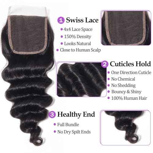 Loose Deep Wavy Bundles Closure 4x4 Closure 11A Unprocessed Virgin Human Hair Bundles with Closure