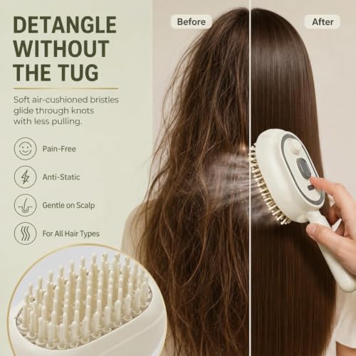 Electric Spray Hair Brush with Red Light & Mist - Anti-Static