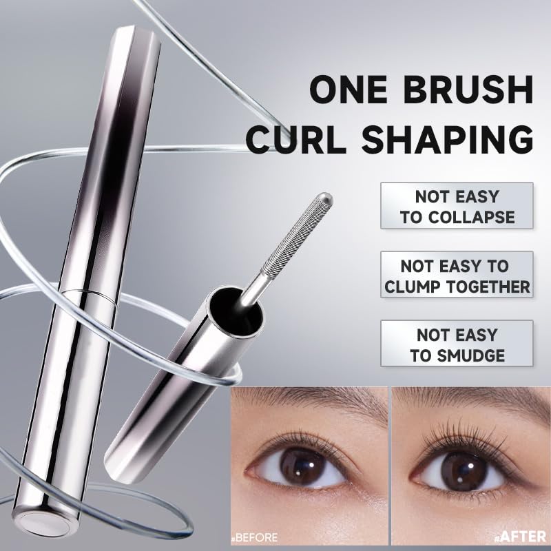 Biewals Iron Wand Waterproof Mascara Set - Volumizing, Lengthening & Curling, Reusable Metal Brush, Smudge-Proof, 2-Pack