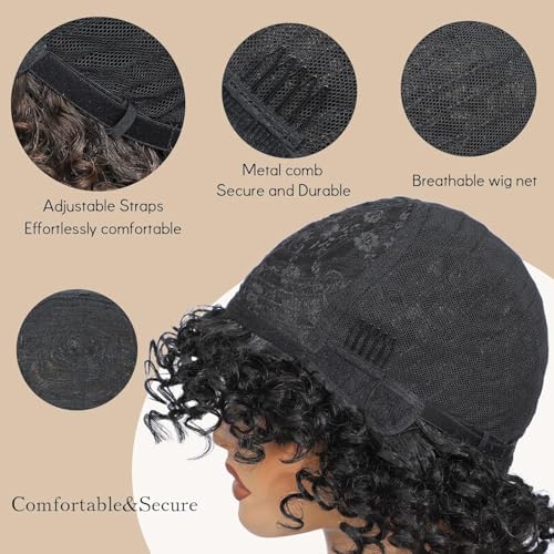 Brown 4A Curly Wig with Bangs - Glueless Afro Wig