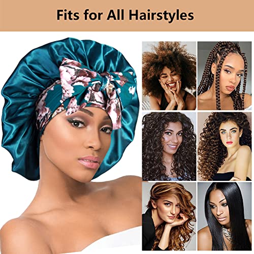 2-Pack Large Satin Bonnet with Tie Band for Curly Hair