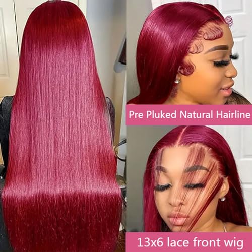 Burgundy 13x6 HD Lace Front Human Hair Wig 180% Density 28"