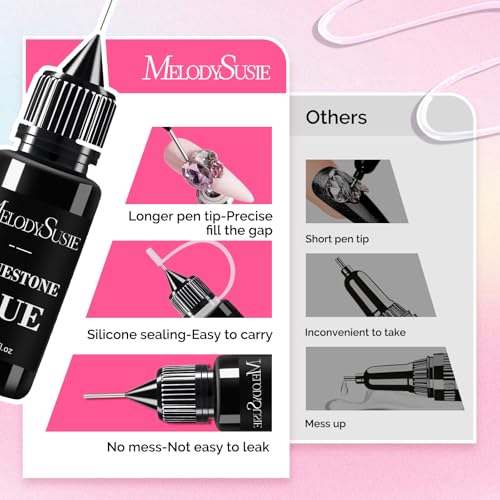 MelodySusie 2Pcs Nail Rhinestone Glue Gel - Strong Adhesive 3D Gem Glue (12ml)
