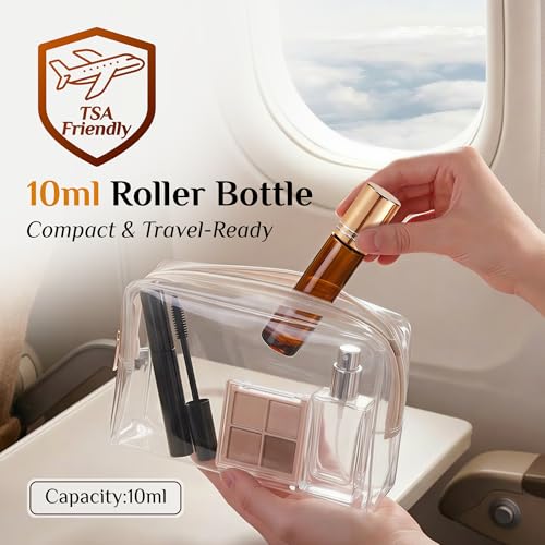 PrettyCare 4 Pack 10ml Amber Glass Oil Roller Bottles