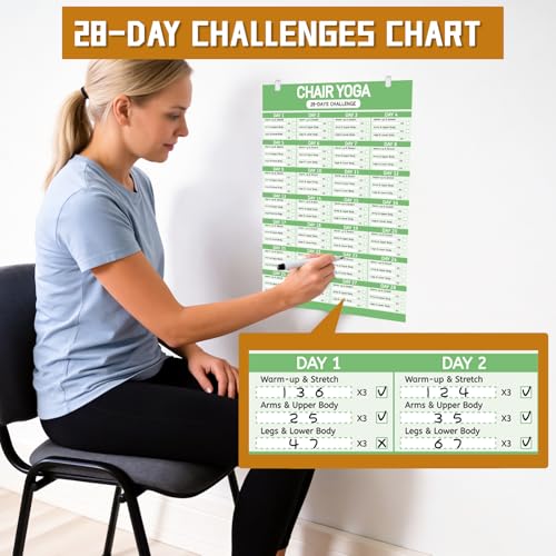 Chair Yoga Poster Set for Seniors – 36 Poses, 28-Day Challenge