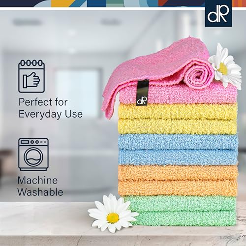 Cotton Washcloths 12x12 in, 10 Pack, Assorted Colors