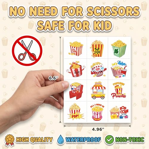 96 Popcorn Temporary Tattoos for Kids | Movie Party Favors