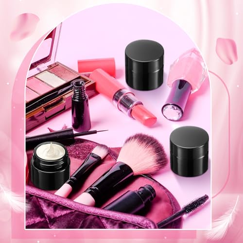 Norme 140 Pack 10ml Glass Cosmetic Jars with Lids, Refillable Sample Containers for Lip Balm, Cream, Lotion, Travel Size, Inner Liner, Wide Mouth(Black)