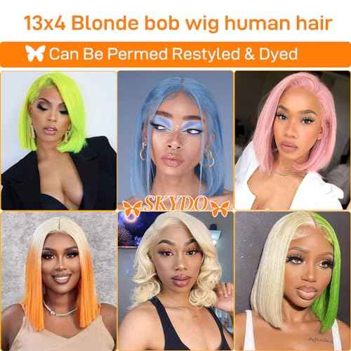 SKYDO 613 Blonde Bob Wig Human Hair 13x4 HD Lace Front Wigs Human Hair Pre Plucked Hairline with Baby Hair 180 Density Blonde Wig Human Hair Glueless Bob Wigs for Women 14inch