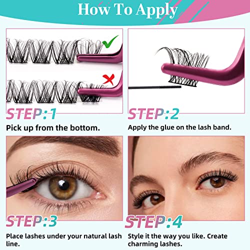 Lash Extension Kit Individual Lash Clusters Kit Bottom Lashes,Fishtail Fan,20D Spike Fan,30D Clusters,Lash Bond and Seal Eyelash Remover and Lash Tweezer DIY at Home by AMZGlRL(D-Mix5-16mm kit)