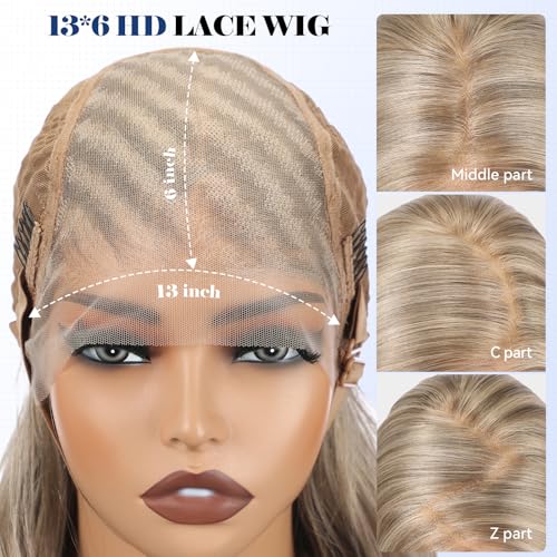 HAIRCUBE 13x6 HD Lace Front Wig 16-Inch Wavy Synthetic Hair - Mixed Ash Blonde, Model #KN814