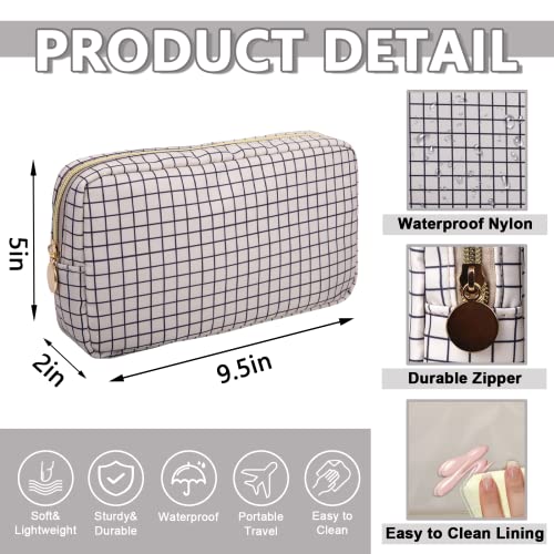 UIXIZQ Small Checkered Nylon Makeup Bag Pouch Waterproof Travel Toiletry Organizer