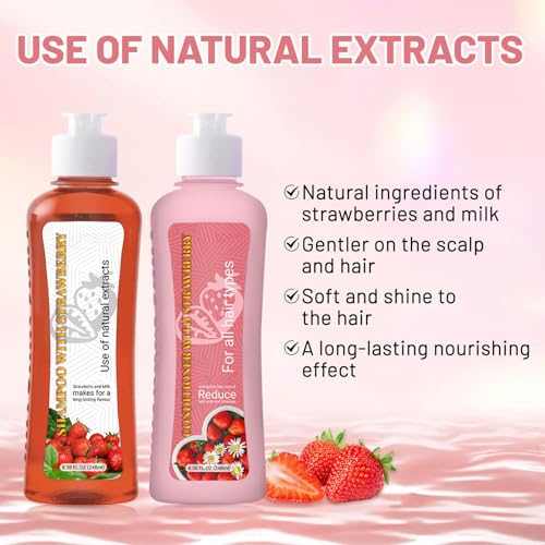 Vegan Strawberry & Milk Hair Shampoo & Conditioner Set - Nourishing 8.38 Fl Oz
