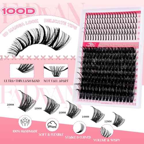 FADVAN Lash Clusters 100D Long 12-20mm Lash Spikes Eyelash Clusters Volume Individual Lashes DIY Spiky Lash Extension Mega Cluster Eyelash Extensions Mink Strips Lashes Thick