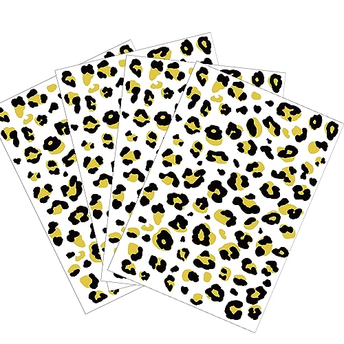 Leopard Print Face Tattoo, 4-Sheet Fake Cheetah Tatoo Whisker Tattoos Leopard Print Tattoos Temporary for Halloween Costume Makeup, Gold