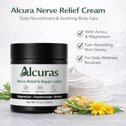 Nerve Cream, Neuropathy Relief Cream with Rosemary, Arnica, Magnesium, Natural Soothing & Moisturizing Body Repair Lotion, Daily Nourishment for Hands, Knee, Feet & Legs, 4FL OZ/120ML