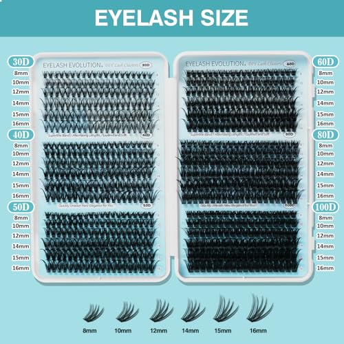 Lashes Clusters Kit,708PCS Fluffy Lash Clusters 30D-100D,8-16mm C Curl 0.07mm Soft Individual Cluster Lashes with Bond & Seal for Natural, Fluffy or Volume Look