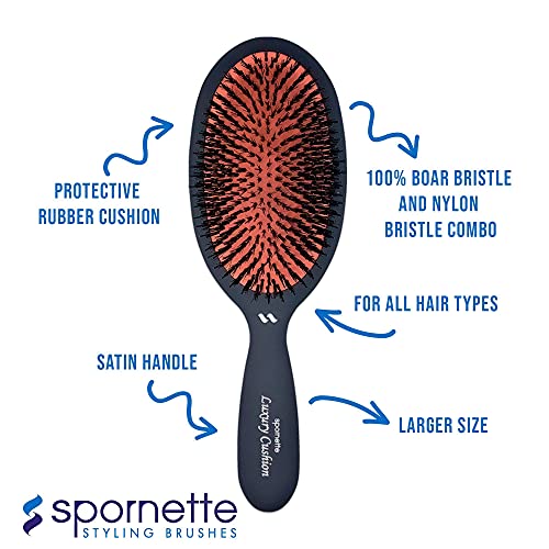 Spornette Large Cushion Boar And Nylon Bristle Bundle with Hair Brush Cleaner