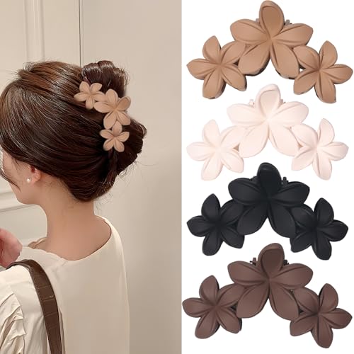 Flower Hair Clips Hawaiian Matte Hair Clips Cute Hibiscus Flower Large Claw Clips Strong Hold Non-Slip Hair Accessories for Women Girls Styling Beach Claw Clip for Thick Thin Hair Barrettes 4Pcs