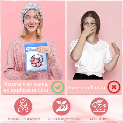Chulan Hard Wax Beads, 400g Heart Hypoallergenic Wax Beans for Sensitive Skin, Unscented Waxing Bead for Coarse Hair Removal, Brazilian Waxing, Facial, Bikini, Legs, Armpits Women Home Pink