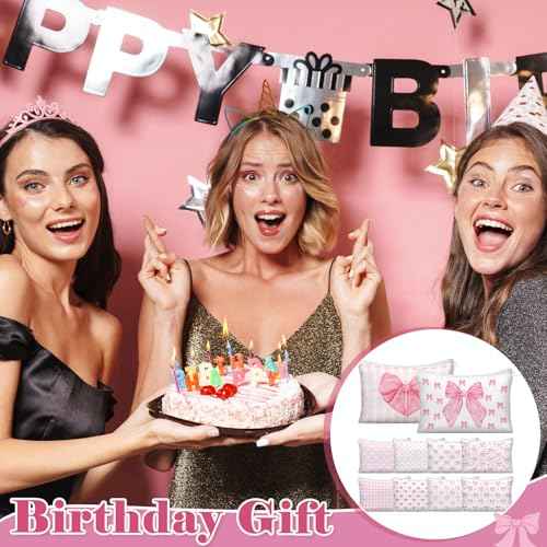 Reginary 10 Pcs Coquette Cosmetic Bag for Woman Wedding Thanksgiving Friendsgiving Day Makeup Bag Preppy Pouch Zipper Coquette Birthday Party for Team Bestie Family(Pink,Lovely Heart)