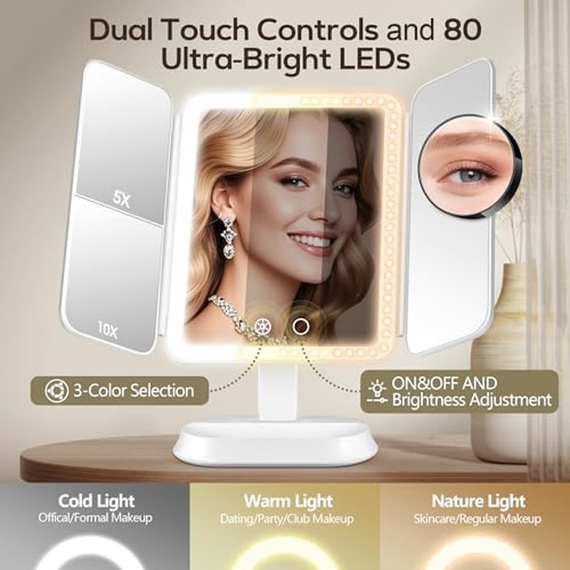 GOMIPURU Lighted Makeup Mirror with 30X/10X/5X Magnification