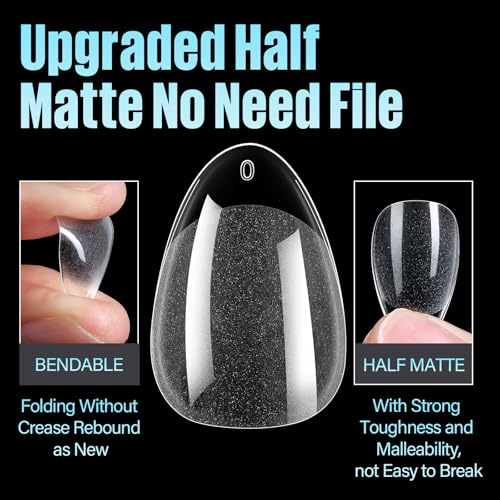 TOMICCA 240pcs Short Almond Press-On Nail Tips - Pre-Shaped Acrylic Clear Fake Nails