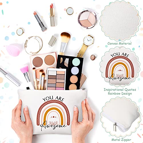 Coume 20 Pcs Employee Appreciation Gift Inspirational Canvas Makeup Bag Cosmetic Bag Zipper Travel Toiletry Pouch Bulk Gifts for Women Coworker Friend(Rainbow)