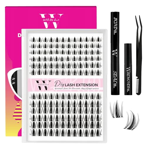 Manga Lash Clusters Kit 144PCS Fairy Eyelash Extension Kits with Bond and Seal, Fake Eyelashes Clusters with Invisible Lashes Band, Lash Glue Remover and Lash Applicators (Mix8-16mm Set14)