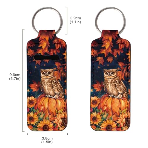 Maple Leaf Owl Chapstick Holder Keychain with Metal Ring