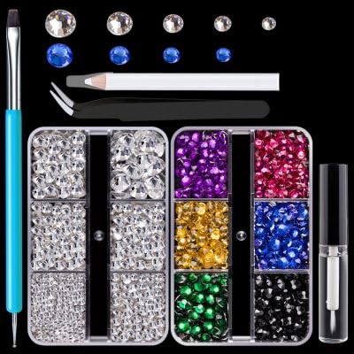 Colorful Face Gems Kit with Makeup Glue, 2-6mm Clear Glass Round Flatback Crystal + 2-5mm Gorgeous Resin Rhinestones for Eye Hair Makeup Body Art Manicure DIY Crafts with Dot-Brush Pen, Pickup Tools