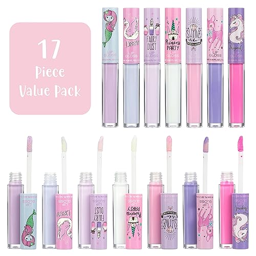 EXPRESSIONS 14pc Lip Gloss for Girls - Glossy Lip Gloss Tubes | Non Toxic Lip Gloss Set - Unicorn Princess Birthday Party Favors Kids Makeup