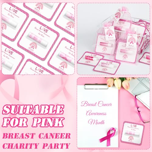 60 Pack Breast Cancer Awareness Lip Balms Bulk Small Pink Ribbon Thank You Lip Balms Gifts Set Breast Cancer Awareness Bulk Items Moisturizing Care Survivors Gifts for Women Men Survivors