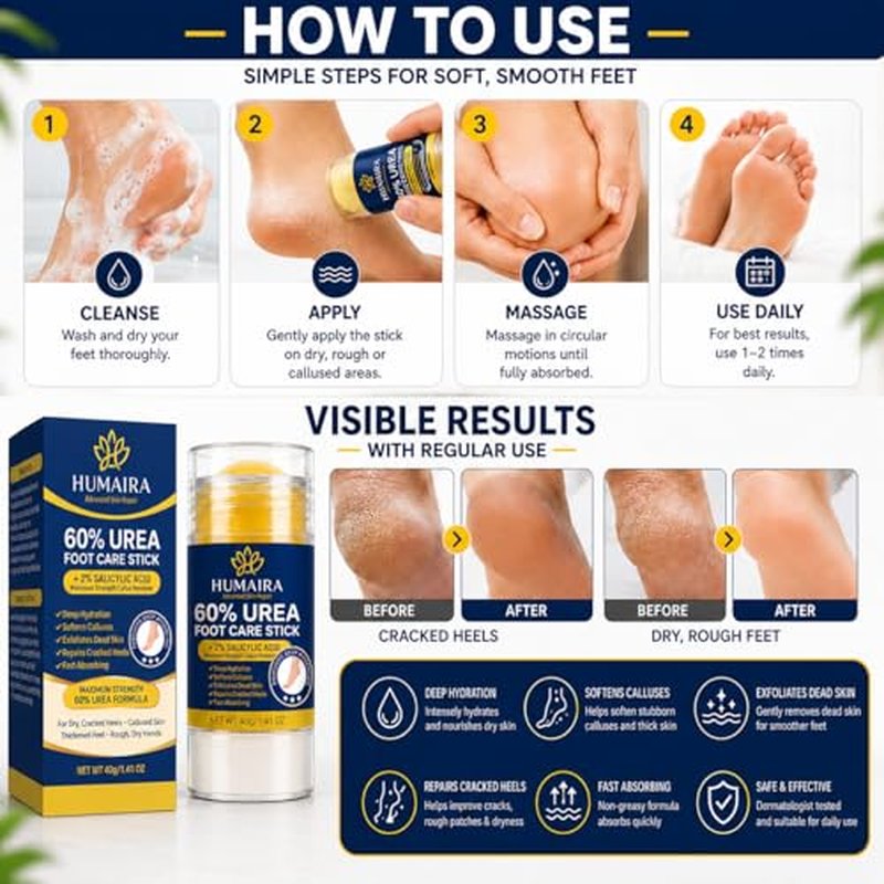 HUMAIRA 60% Urea Foot Care Stick with 2% Salicylic Acid - 40g