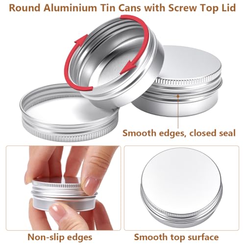 99Pcs Round Tin Cans, 1 oz/30ml Aluminum Containers with Screw Lid Small Tins with 5 Sheets Paper Label Travel Cosmetic Containers for Lip Balms Lotion Bars Candles Christmas(Silver)